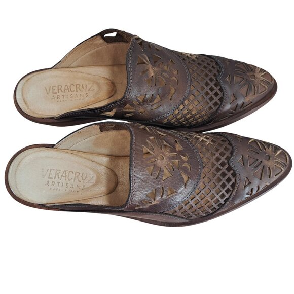 Veracruz Artisans Sundance Brown Leather Cutout Mules Size 36 US 5.5-6 Boho - Picture 9 of 13